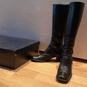 Prada under the knee boots black leather